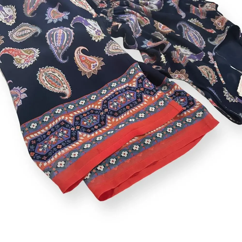 TORY BURCH 100% Silk Paisley Jumpsuit Sleeveless Blue Boho Wide Leg Cottagecore